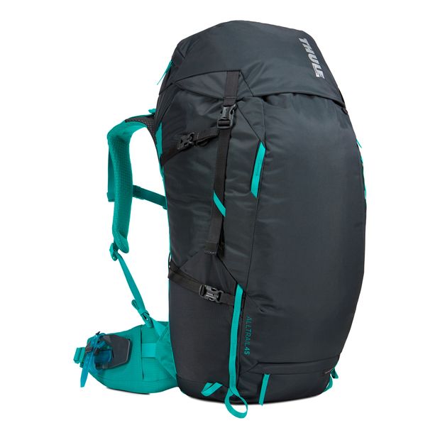 mochila-thule-alltrail-45-litros-feminina-preta-verde-para-trilha-trekking-perfil-solo